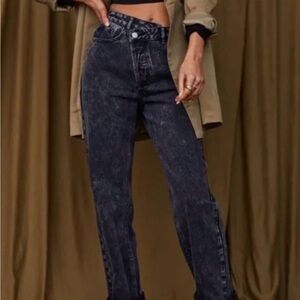 12th Tribe Black High Rise Straight Leg Jeans 26 Cotton Denim High Waisted